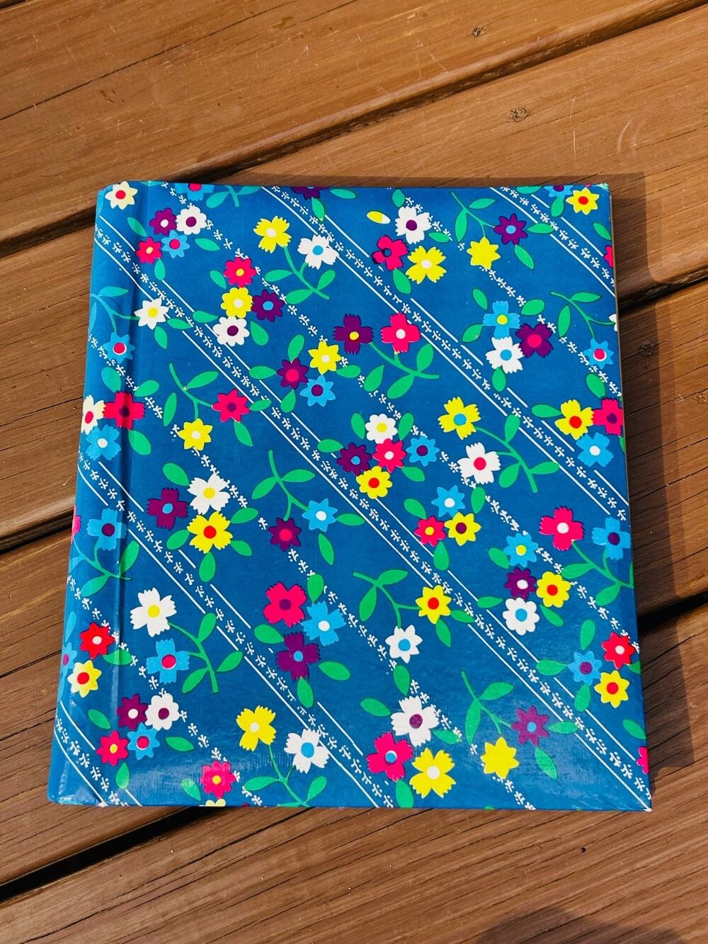 Vintage 1970s Floral Spiral Bound Photo Album Blue Magnetic Pages Unused